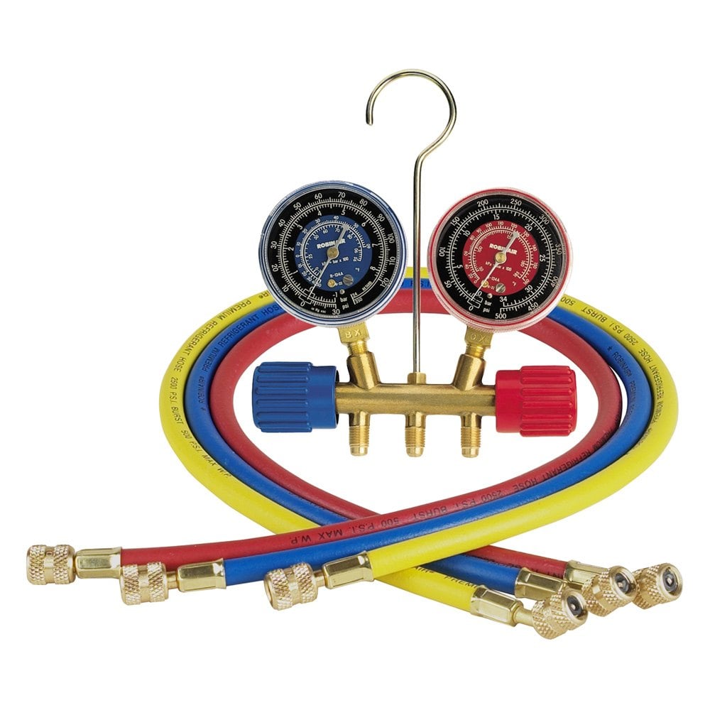 Robinair® 40153 Brass R134a, R22 2Way Manifold Gauge Set with 36