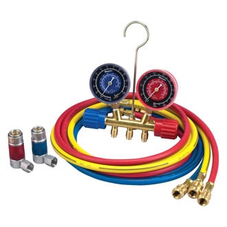 Robinair® 45111 - Brass R-134a Manifold Gauge Set with 72" Hoses and 90° Manual Couplers