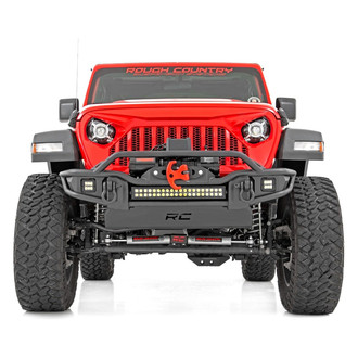Rough Country® - Stubby Black Powder Coated Front Winch Pre-Runner Bumper with Hoop