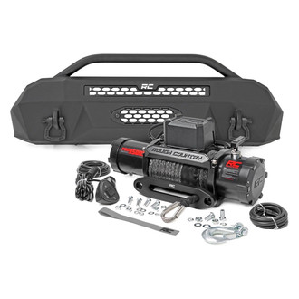 Rough Country® - Hybrid Stubby Black Powder Coated Front Winch HD Bumper with Hoop