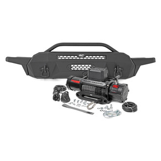 Rough Country® - Hybrid High Clearance Full Width Black Powder Coated Front Winch Modular Bumper with Hoop