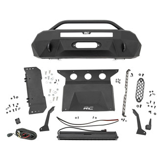 Rough Country® - Hybrid Stubby Black Powder Coated Front Winch HD Bumper with Hoop