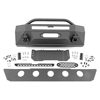 Rough Country® - Stubby Black Powder Coated Front Winch HD Bumper with Hoop