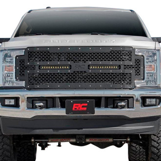 Rough Country® - 1-Pc Black Oval Laser Cut Mesh Main Grille with 2 x 12" LED Light Bars
