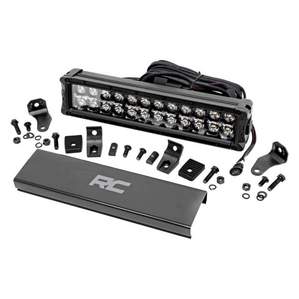 Rough Country® - Black Series 12" 120W Dual Row Combo Spot/Flood Beam LED Light Bar, with Cool White DRL, Full Set