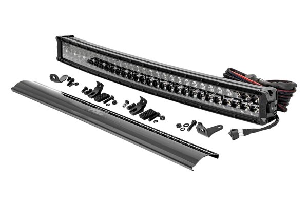 Rough Country® - Black Series 30" 300W Curved Dual Row Combo Spot/Flood Beam LED Light Bar, with Cool White DRL, Full Set