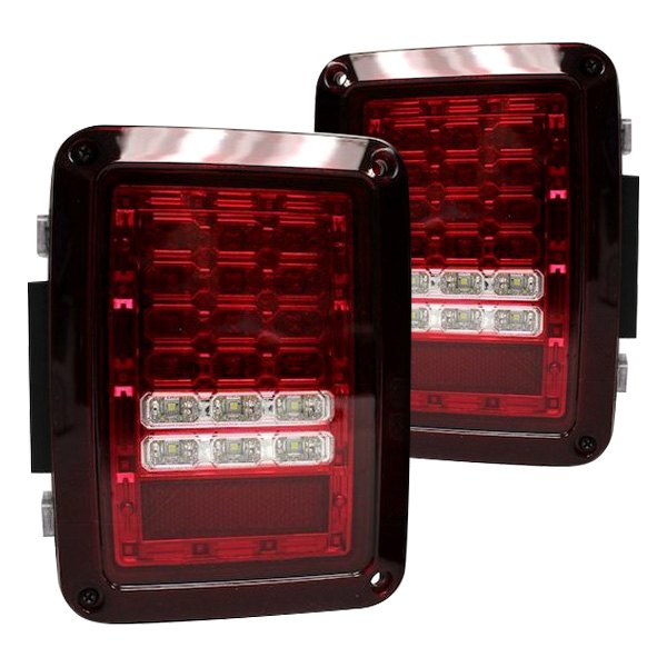 RT Off-Road® - Chrome/Red LED Tail Lights, Jeep Wrangler