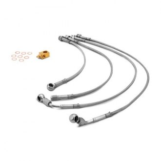 Silver Hose /& Stainless Green Banjos Pro Braking PBR8080-SIL-GRE Rear Braided Brake Line