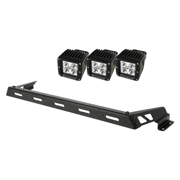 Rugged Ridge® - Hood 3" 3x16W Cube Textured Black Housing Driving Beam LED Light Kit, Jeep Wrangler, Full Set