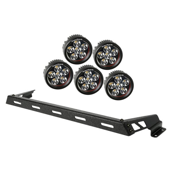 Rugged Ridge® - Hood 3.5" 5x18W Round Textured Black Housing Driving Beam LED Light Bar Kit, Jeep Wrangler, Full Set