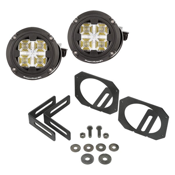 Rugged Ridge® - Fog Light Location 3.5" 2x10W Round Combo Beam Amber/White LED Light Kit, Jeep Wrangler