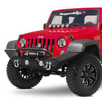 Rugged Ridge® - Spartan Full Width Textured Black Front Winch HD Bumper with Overrider Hoop