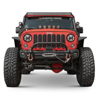 Rugged Ridge® - Arcus Stubby Textured Black Front Winch HD Bumper with Hoop