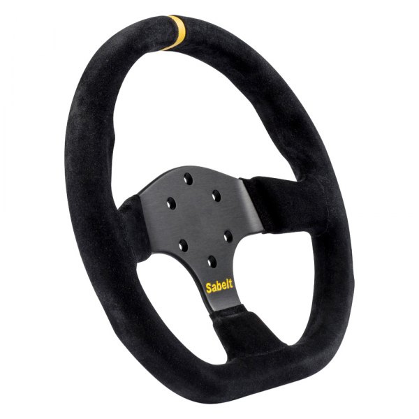 Sabelt® - SW-733 GT Style D-Shaped Black Suede Steering Wheel with Yellow Center Mark