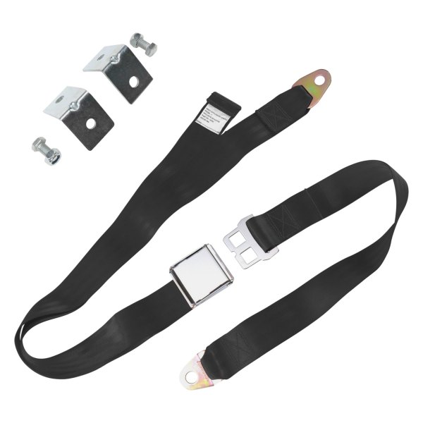 SafeTBoy® - 2-Point Airplane Buckle Lap Seat Belt Kit with Anchor Plate Hardware Pack, Black