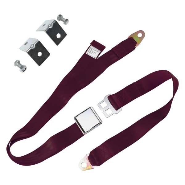 SafeTBoy® - 2-Point Airplane Buckle Lap Seat Belt Kit with Anchor Plate Hardware Pack, Burgundy