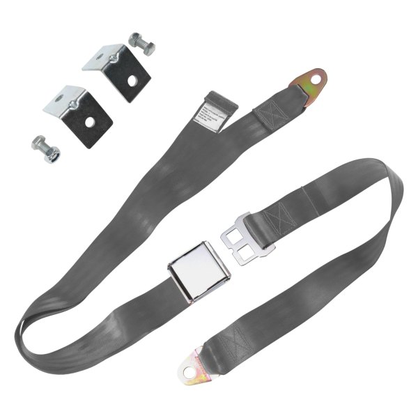 SafeTBoy® - 2-Point Airplane Buckle Lap Seat Belt Kit with Anchor Plate Hardware Pack, Gray
