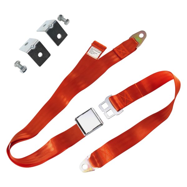 SafeTBoy® - 2-Point Airplane Buckle Lap Seat Belt Kit with Anchor Plate Hardware Pack, Orange