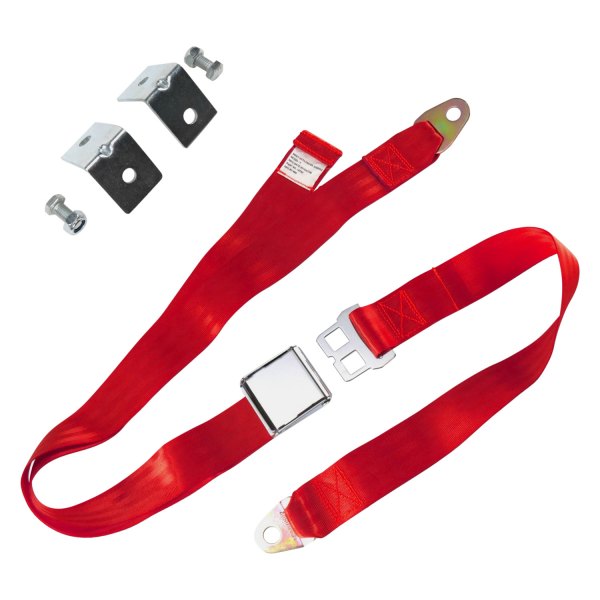 SafeTBoy® - 2-Point Airplane Buckle Lap Seat Belt Kit with Anchor Plate Hardware Pack, Red