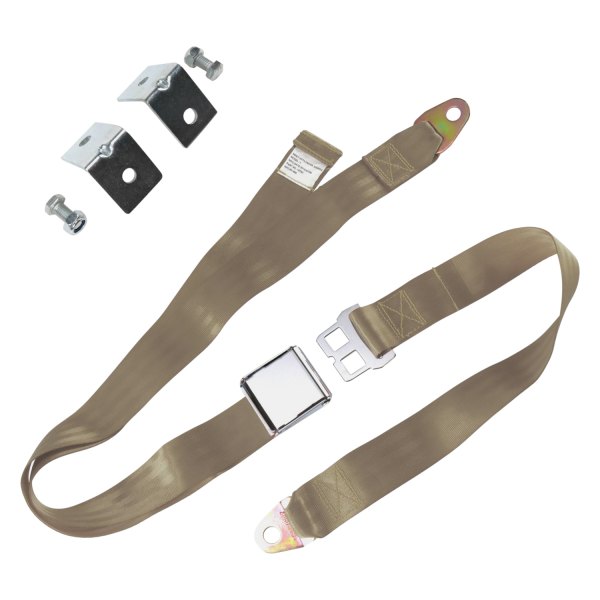 SafeTBoy® - 2-Point Airplane Buckle Lap Seat Belt Kit with Anchor Plate Hardware Pack, Tan