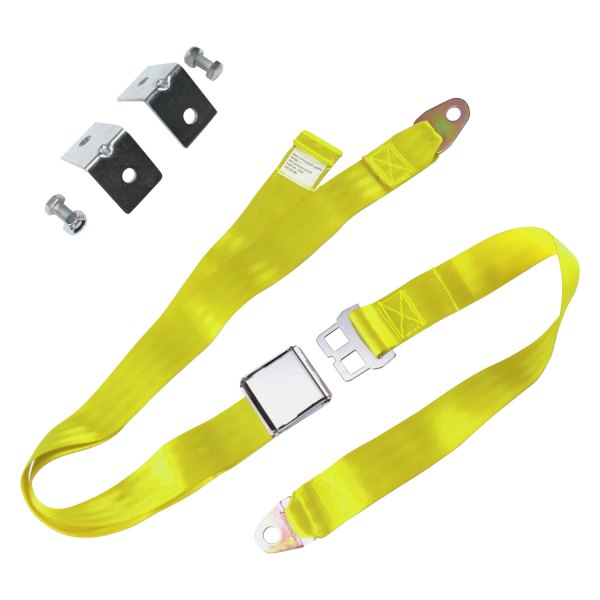 SafeTBoy® - 2-Point Airplane Buckle Lap Seat Belt Kit with Anchor Plate Hardware Pack, Yellow