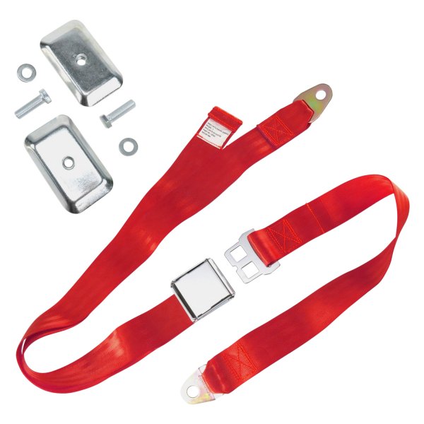 SafeTBoy® - 2-Point Airplane Buckle Lap Seat Belt Kit with Flat Plate Hardware, Red