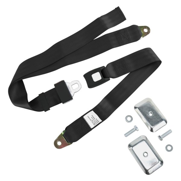 SafeTBoy® - 2-Point Standard Buckle Lap Seat Belt Kit with Flat Plate Hardware, Black
