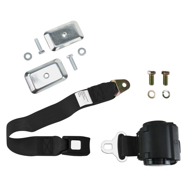 SafeTBoy® - 2-Point Standard Buckle Retractable Lap Seat Belt Kit with Flat Plate Hardware, Black