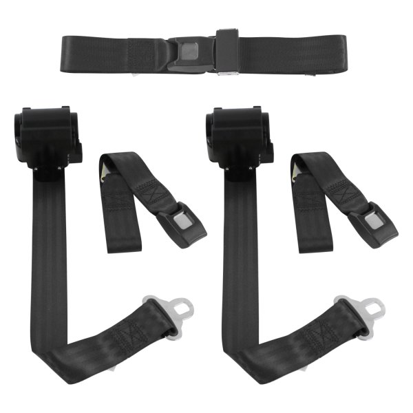 SafeTBoy® - 2-Point Standard Buckle Retractable Bench Seat Belts, Black