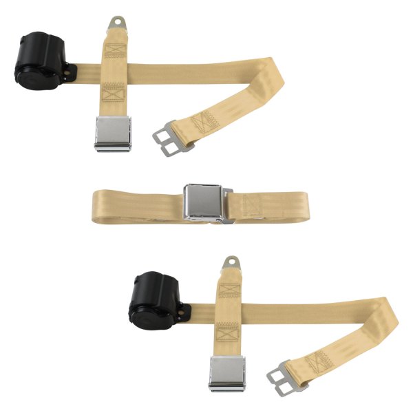 SafeTBoy® - 2-Point Airplane Buckle Retractable Bench Seat Belts, Tan