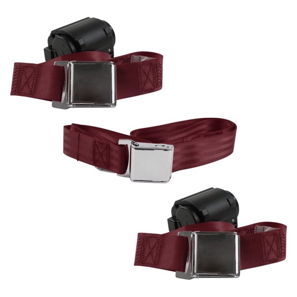 SafeTBoy® - 2-Point Airplane Buckle Retractable Bench Seat Belts, Burgundy