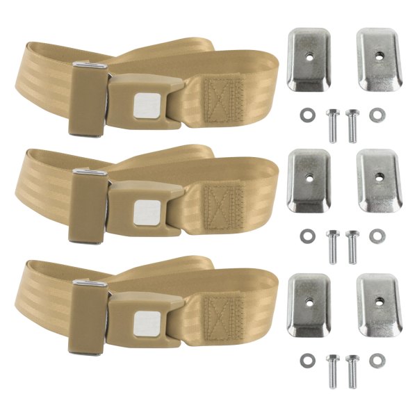 SafeTBoy® - 2-Point Standard Buckle Bench Lap Seat Belts with Bracketry, Tan