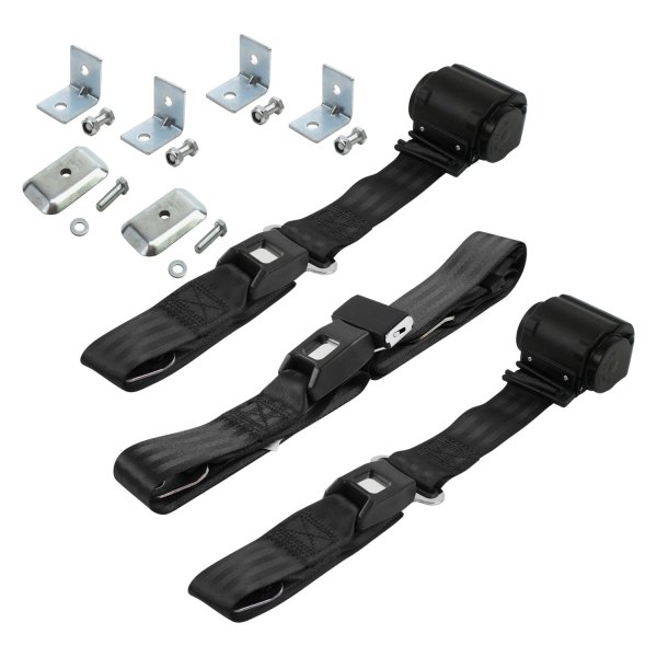 SafeTBoy® - 2-Point Standard Buckle Retractable Bench Seat Belts with Bracketry, Black