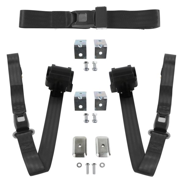 SafeTBoy® - 2-Point Standard Buckle Retractable Bench Seat Belts with Bracketry, Black