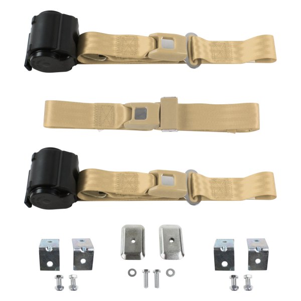 SafeTBoy® - 2-Point Standard Buckle Retractable Bench Seat Belts with Bracketry, Tan