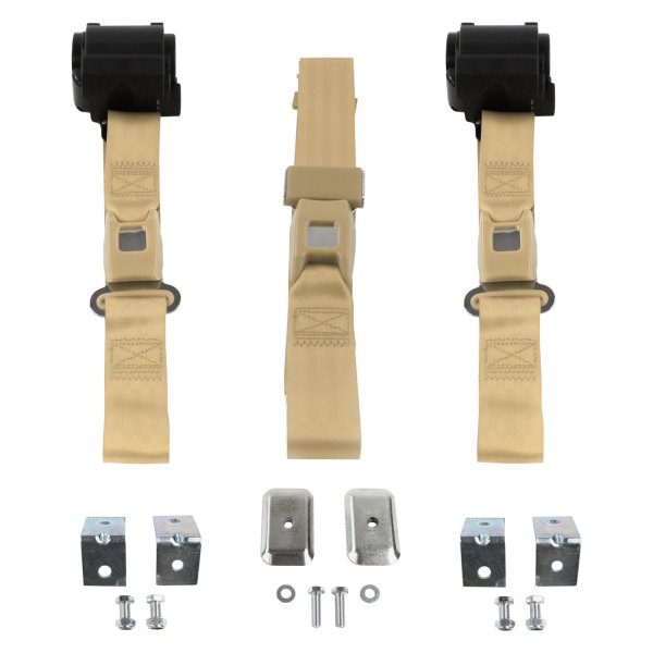SafeTBoy® - 2-Point Standard Buckle Retractable Bench Seat Belts with Bracketry, Tan