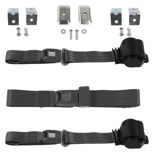 SafeTBoy® - 2-Point Standard Buckle Retractable Bench Seat Belts with Bracketry, Charcoal