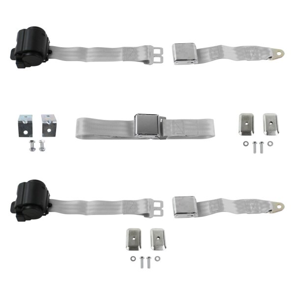 SafeTBoy® - 2-Point Airplane Buckle Retractable Bench Seat Belts with Bracketry, Gray