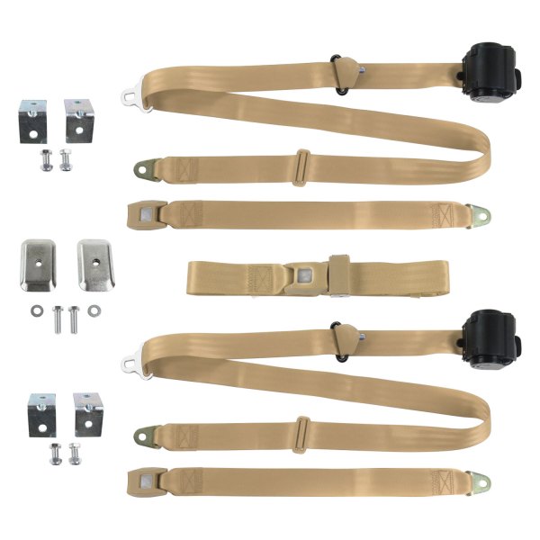 SafeTBoy® - 3-Point Standard Buckle Retractable Bench Seat Belts with Bracketry, Tan