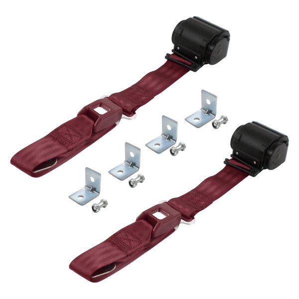 SafeTBoy® - 2-Point Standard Buckle Retractable Bucket Seat Belts with Bracketry, Burgundy