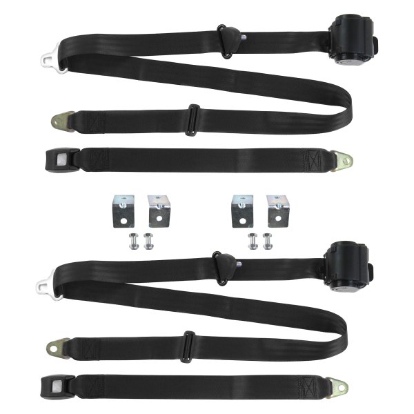 SafeTBoy® - 3-Point Standard Buckle Retractable Bucket Seat Belts with Bracketry, Black