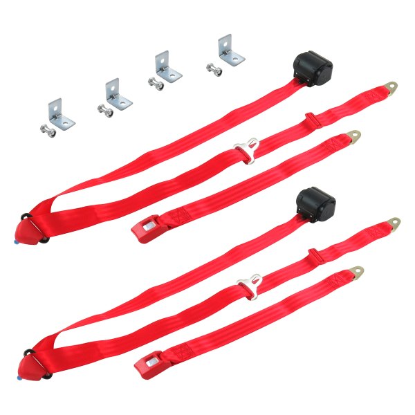SafeTBoy® STBD652F 3Point Standard Buckle Retractable Bucket Seat Belts with Bracketry, Red