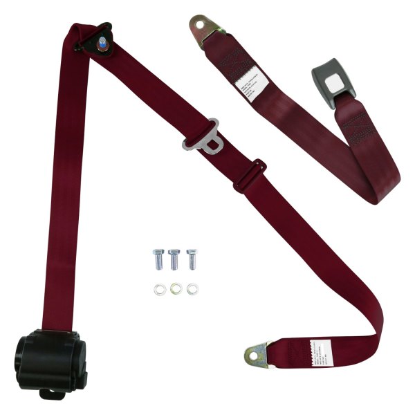 SafeTBoy® - 3-Point Standard Push Button Bench Retractable 166" Safety Seat Belt, Burgundy
