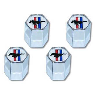 Scott Drake® - Chrome Mustang Tri-bar logo Valve Caps Standard