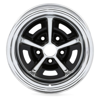 Scott Drake® - 5-Slot Chrome with Satin Black Inserts 14x6 Steel Factory Wheel - Replica