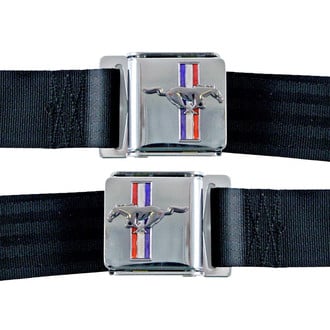 Scott Drake® - Seat Belt with Tri-Bar Running Horse Emblem, Black
