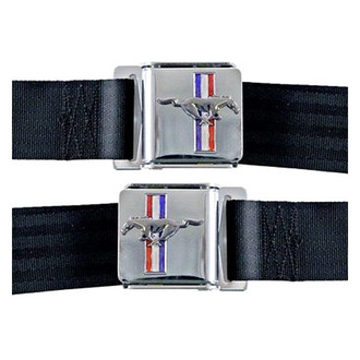 Scott Drake® - Seat Belt Set with Mustang Emblem, Bright Red
