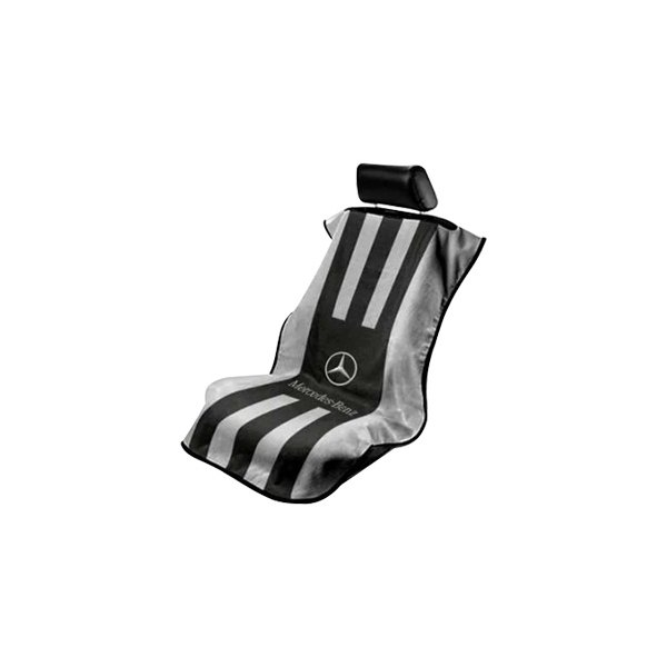  Seat Armour® - Towel 2 Go Striped Black/Gray Seat Cover with Mercedes Logo