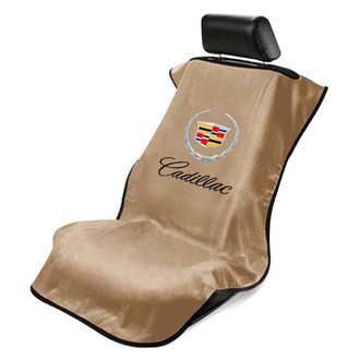 Seat Armour® - Tan Towel Seat Cover with Cadillac Logo