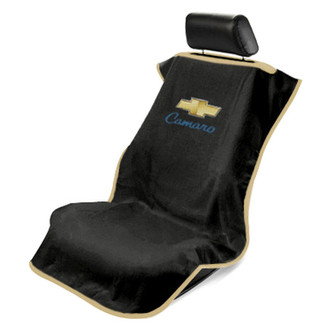 Seat Armour® - Black Towel Seat Cover with Old Style Camaro Logo